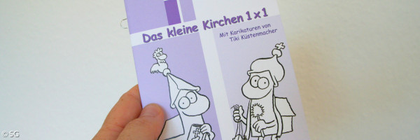 Kleines Heft mit einem Cartoon und der Überschrift Kirchen 1mal1